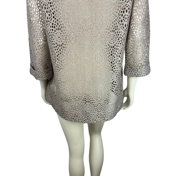 Comfy USA Open Knit Asymmetrical Jacket S Button Crotchet Sheer Fishnet Blazer - Picture 8 of 12